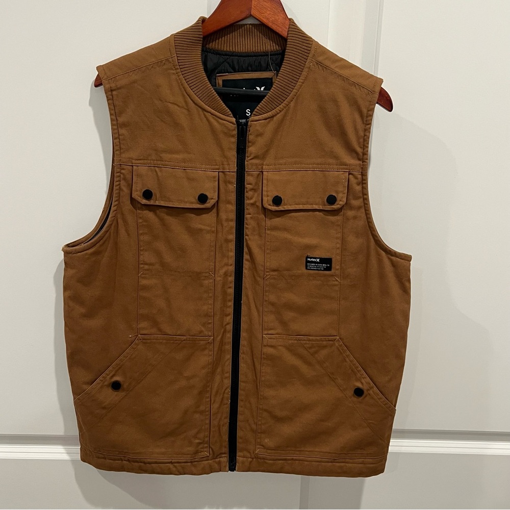 Men's Hurley Brown Quilted Canvas Vest Jacket - Small
